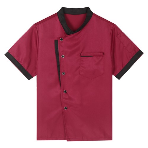 Mens Short Sleeve Chef Jacket Coat Cooker Uniform Button Hotel Waiter Work Shirt - Picture 6 of 32