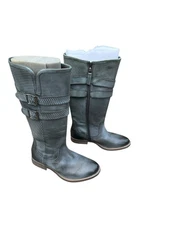 Roan by Bedstu Date Bluish Gray Leather Double Buckle Tall Shoes Size 8.5