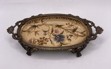 "De colección Hua Ping Tang Zhi Porcelana Jabonera Bandeja Bronce Floral Patas 8"""