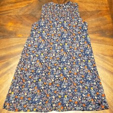 Massini Sleeveless Floral Smocked Shift Dress Navy Blue Size Small