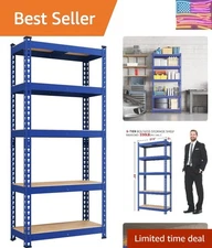 Space-Saving 5-Tier Storage Shelves - Adjustable Heavy Duty Unit, 60"H in Blue