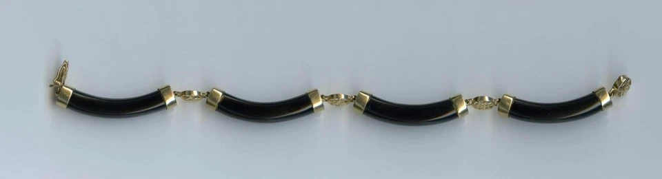 Brazalete de tenis asiático oriental de ónix negro de 7,5" de oro amarillo macizo de 14K 21 gramos *BL Foto 3 de 3