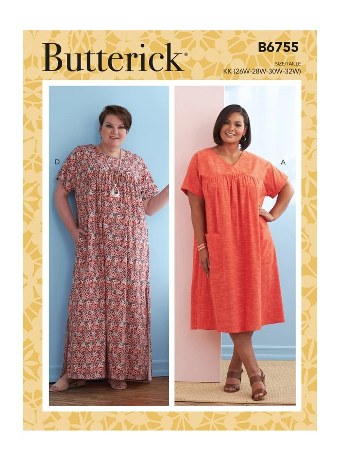 Butterick 6755 Sz 18-24 EASY Muumuu Loose House Dress Pockets Plus Size Pattern - Image 2 of 4
