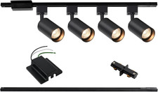 Modern 4-Light LED Track Lighting Kit with H Rails Canopy Connector, Black