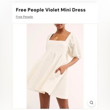 Free People Violet Mini Dress White Textured Puff Sleeves Small