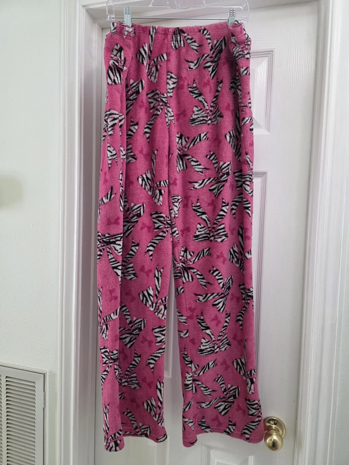 Bobbie Brooks 睡衣 热粉色 带斑马蝴蝶结 抓绒睡衣裤。 2X — 第 2/4 张图片