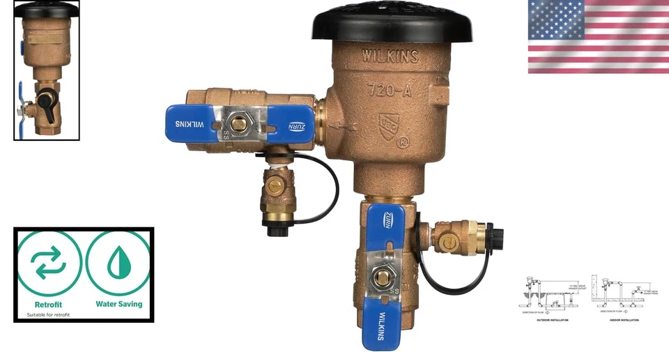 Conjunto de disyuntor a presión latón acero inoxidable 3/4 pulg. Previo de reflujo... Foto 2 de 4