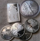 5oz Silver Eagle Silver Bank Bar & Silver Rounds 5 ounce Lot See Pics