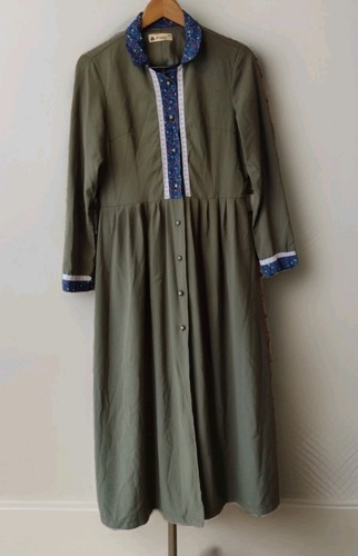 Vintage Pike Prairie Dress Green Calico Lace Trim Cottagecore Size 44 - Image 1