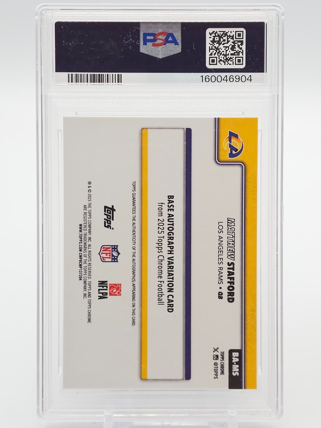 MATTHEW STAFFORD 2025 TOPPS CHROME AUTO VAR ORANGE GEOMETRIC /25 PSA 10 Q7313 view 2