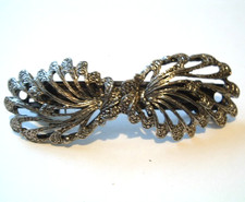 VINTAGE MARCASITE SILVER BOW 3.5" HAIR BARRETTE