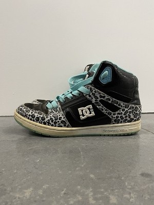 DC High Top Women s Rebound High SE Skate Shoes Leopard Black Aqua Size 8.5