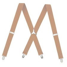 Men's X-Back 1.4 Inches Wide 4-Clips Adjustable Suspenders Tan