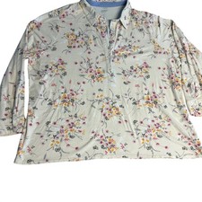 Lands End Womens Tunic Top 3X Cream Floral Cotton Modal Long Sleeve Button
