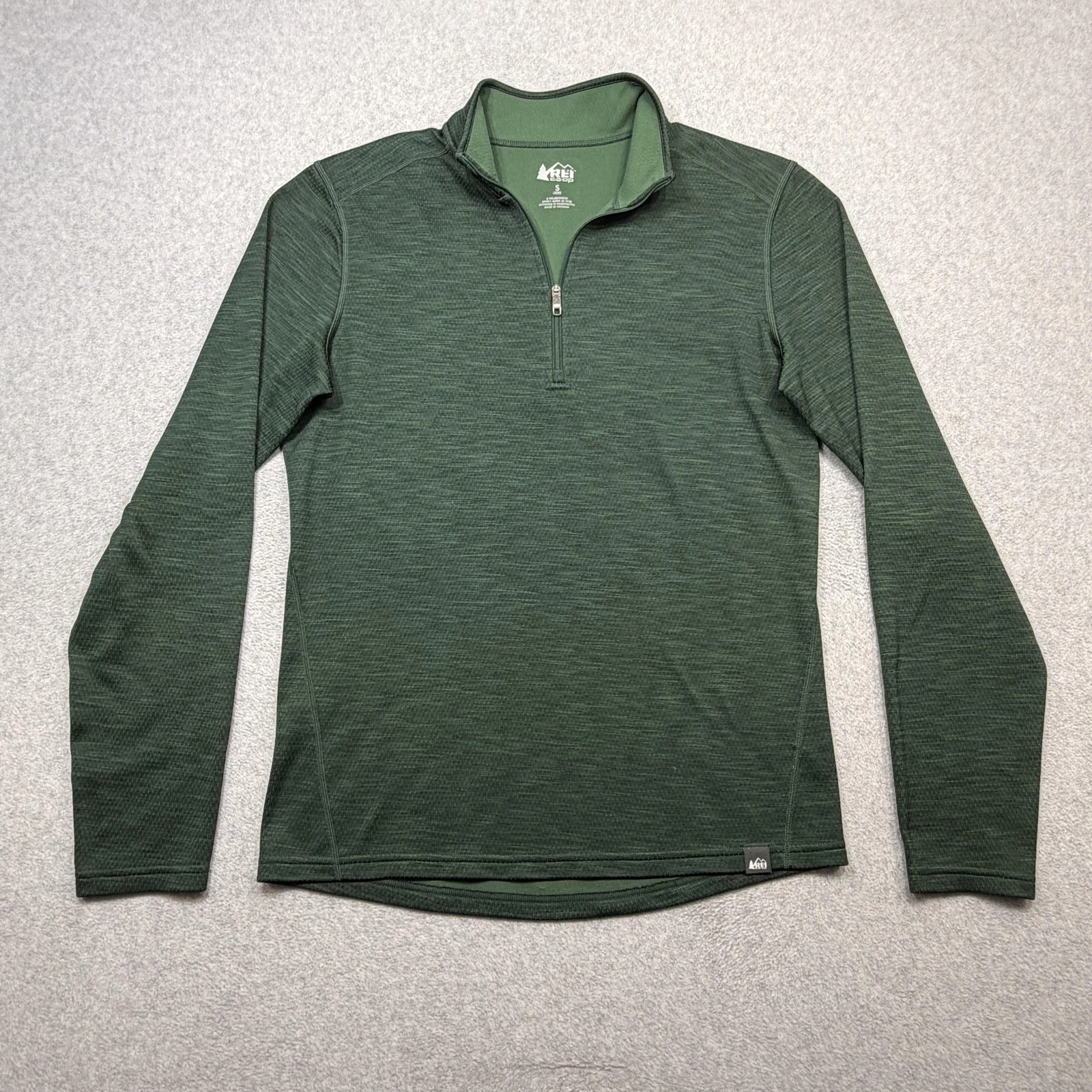 REI Co-op Pullover Mens Small Green Midweight Base Layer 1/4 Zip Hiking Outdoor