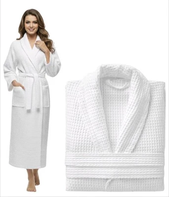 TEXTILES HUB Luxury Waffle Bathrobe 100% Cotton Hotel Spa Robe XL Shawl Collard Dressing Gown