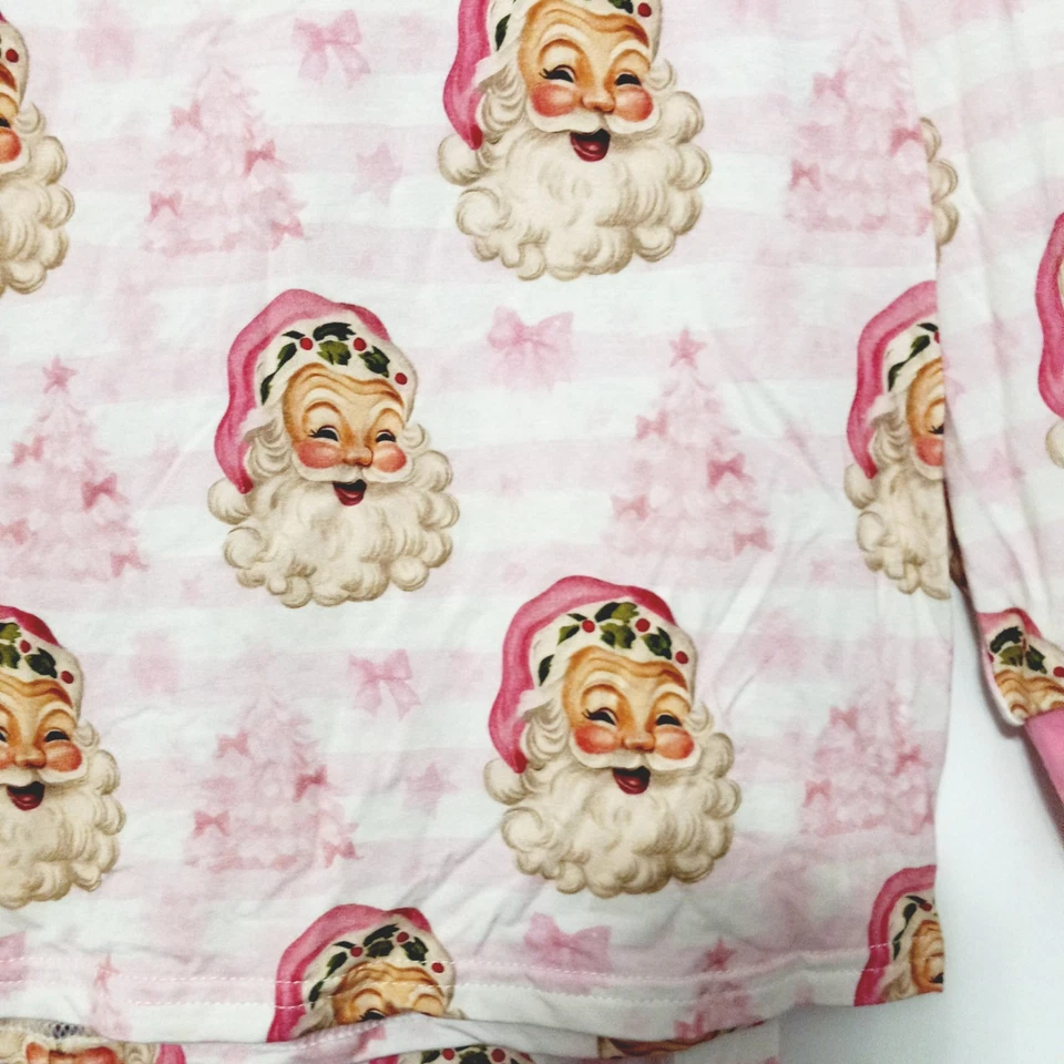 Novo Pijama Boutique Meninas Bambu Tamanho 5-6 Papai Noel Rosa Manga Longa Natal - Imagem 2 de 4