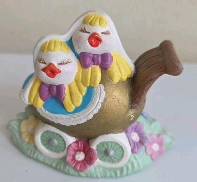 VTG Ceramic Easter Egg Figurine Baby Chicks In Stroller 4.5''