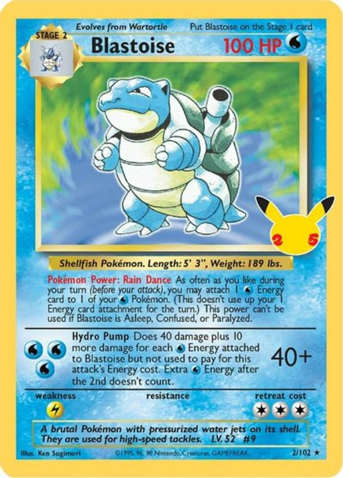 Blastoise - 2/102 - Holo Rare NM, English Pokemon Celebrations