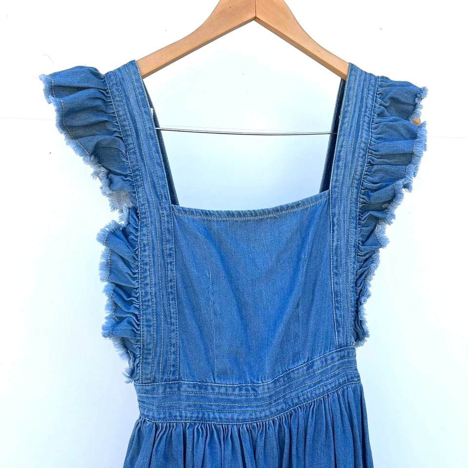 Vestido midi Silence + Noise Denim Jean Flecos Boho Cottagecore XS Algodón Foto 4 de 4