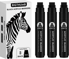 3 Pcs Black Jumbo Permanent Markers: 15Mm Wide Tip Thick Acrylic Paint Pen Large