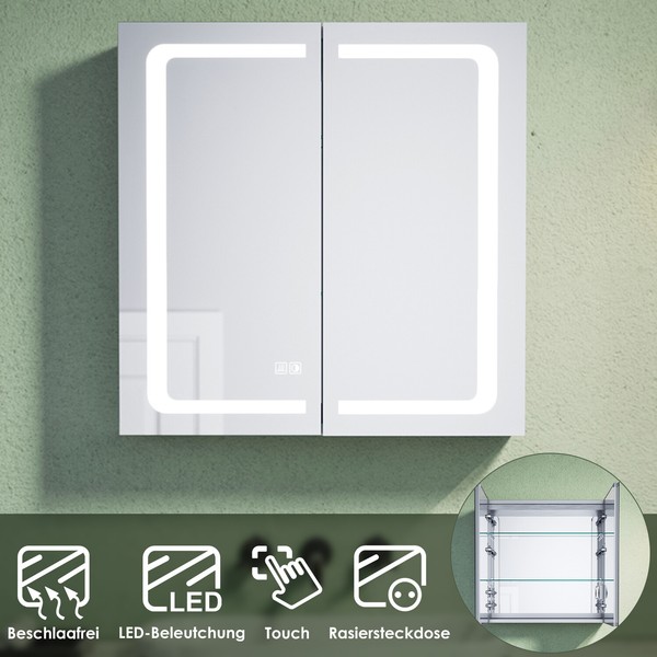 Spiegelschrank Spiegel Mit Led Beleuchtung Bad Beschlagfrei Steckdose Touch 65Cm-image
