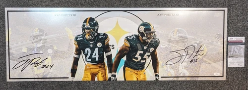 PITTSBURGH STEELERS JOEY PORTER JR & SR DUAL AUTOGRAPHED 36x12 PANORAMIC PIC JSA