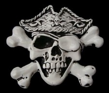 BIG PIRATE SKULL AND BONES BELT BUCKLE US MADE NEW