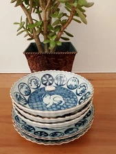 2 Asian Ching Te Chen Fine China Dinner Plate Hare Rabbit 7.5" & 3 Desert Bowls.