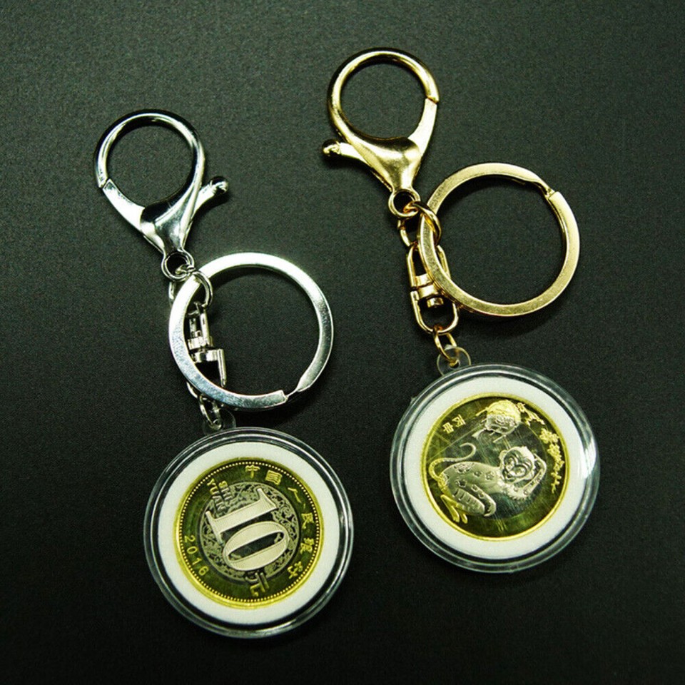 5Pair Coin Holder Keychain Round Capsule Storage Box Commemorative Case