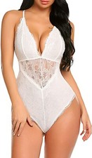 Women Snap Crotch Lingerie Stretch Lace Bodysuit Eyelash Naugthy Teddy Honeymoon