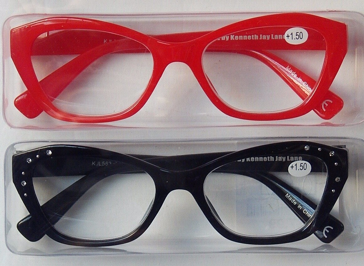 KENNETH JAY LANE 2 PAIR PREMIUM READING GLASSES READERS +1.50+2.00