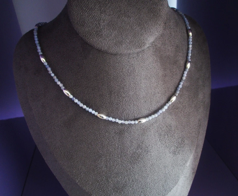 collanina collana donna in minerale Tanzanite e argento sterling 925 - Immagine 2 di 4