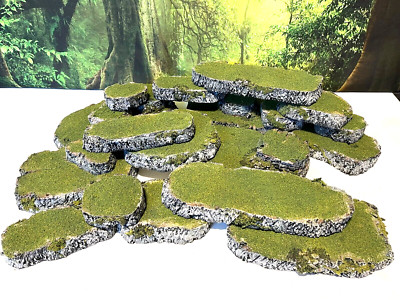 WARGAMING TERRAIN PAINTED set of 19 Hills Grassy Mossy Modular Stacking Rocks