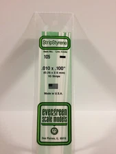 NEW Evergreen Scale Models #105 Strip Styrene .010 x .100 x 14 in 10 Pk