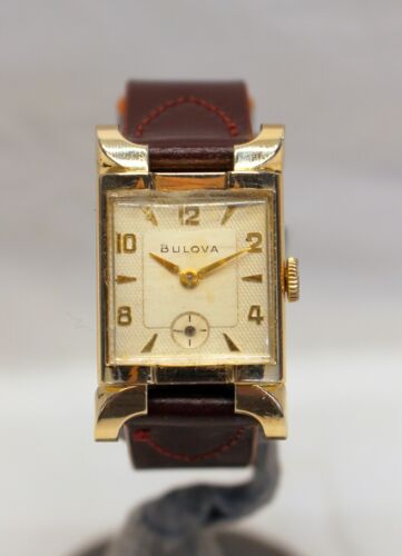 1950's BULOVA 10K GF Watch STUNNING CASE DESIGN Honeycomb Dial RUNNING L@@K