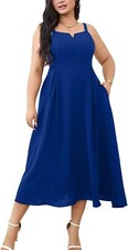 Plus Size Maxi Dress for Women V Neck Sleeveless with Pockets Summer Wedding