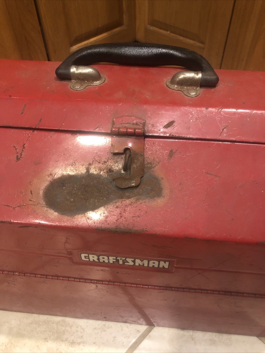 Vintage CRAFTSMAN #6536 Tombstone RED METAL TOOL BOX Cantilever