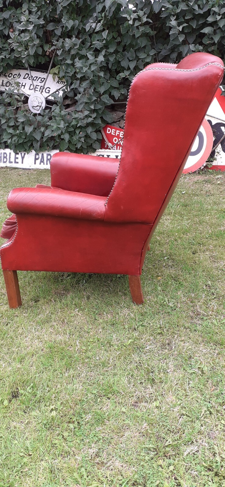 Vintage Oxblood Leather Wing Back Armchair eBay