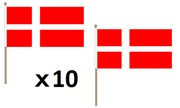 Drapeau danois avec bâton en bois rigide et toile rouge haute densité