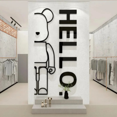 Cartoon Bearbrick Acrylic 3D Wall Sticker with Hello Letter DIY 