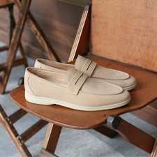 Khaki British Men Busienss Formal Suede Leather Comfortable Slip On Loafer Shoes