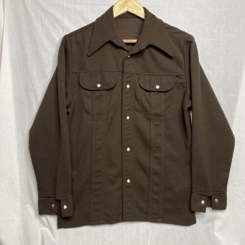 Western 70s Brown Pearl Snap Button Longsleeve Sh… - image 1