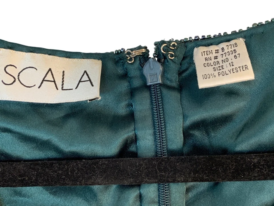 Vestido de Noche De Colección Scala Cuentas Talla 12 Verde Madre Novia Vestido Formal 9048 Foto 2 de 4