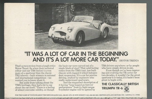 1973 TRIUMPH TR-6 advertisement, with older TR-2, British Leyland print ad - Picture 2 of 3