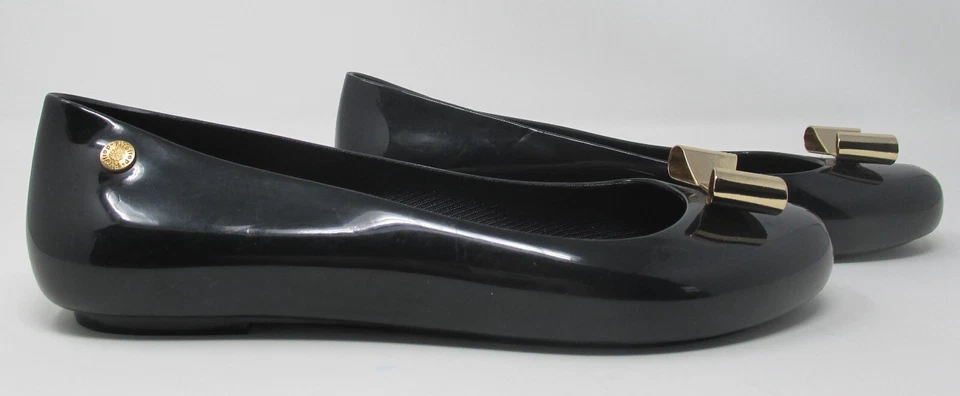 Bailarinas planas Firetrap talla 7 (40) gelatina negra sin cordones con lazos dorados Foto 2 de 4