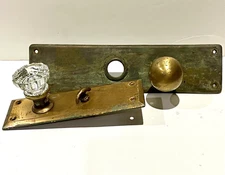 Antique Door Hardware Glass Knob w Brass Plate and Solid Brass Ball Knob w Plate