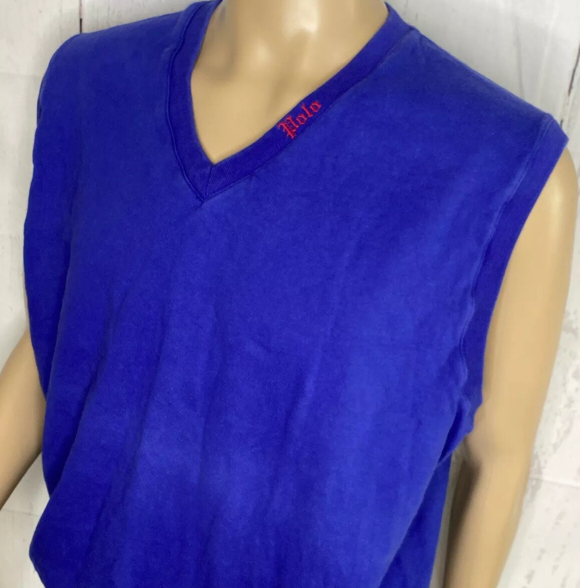 Vintage Polo Ralph Lauren Sweatshirt Sz L Vest Gothic POLO Logo P-Wing Stadium