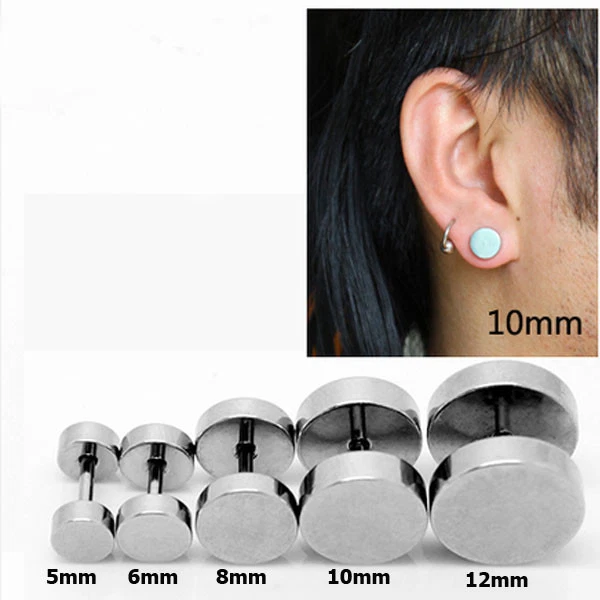 New Round Barbell Stainless Steel Screw Back Men's Earring Ear Studs 3-14mm USA - Image 2 of 4