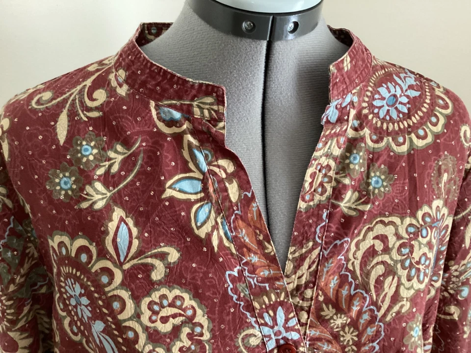 Первый выпуск Liz Claiborne глубокий красный пейсли хлопок смесь кнопка спереди верхний XL - Изображение 2 из 4